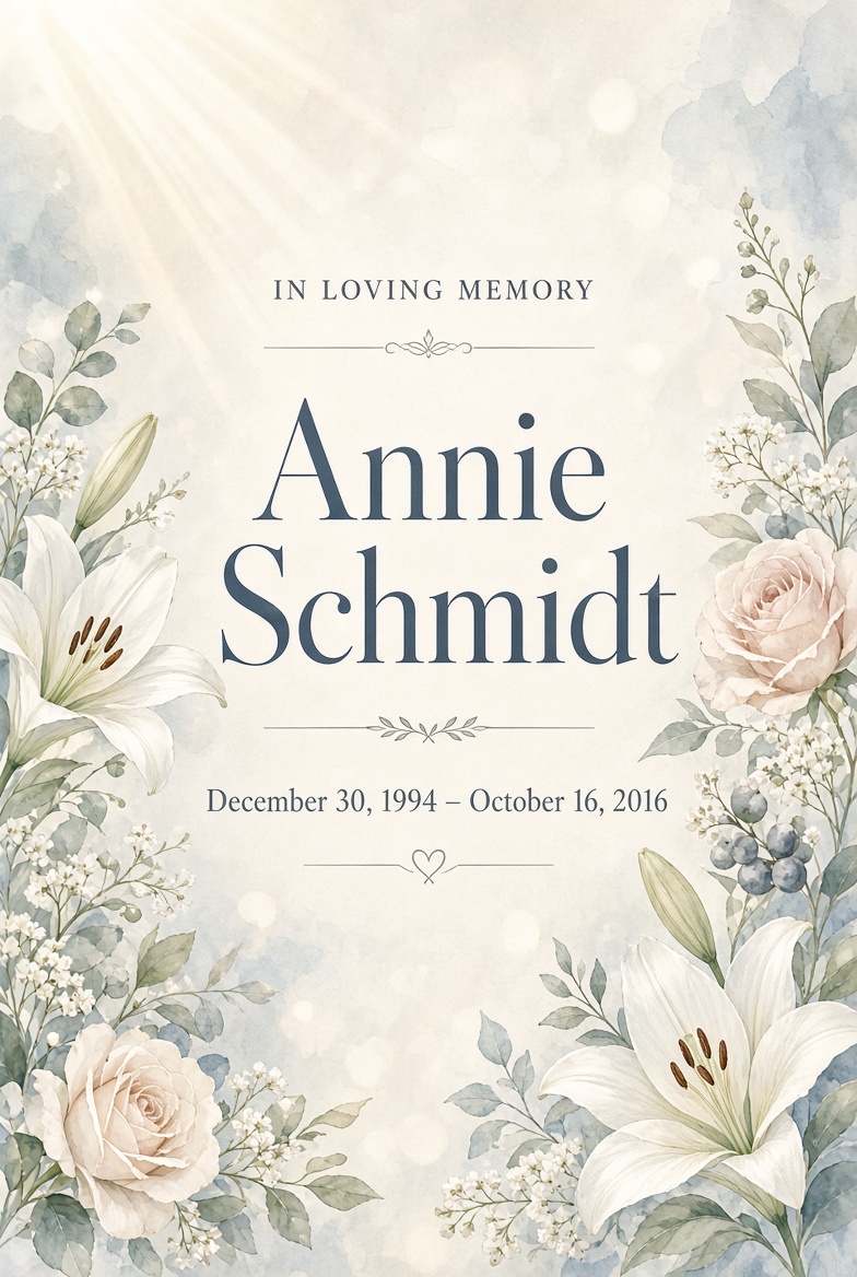 In Loving Memory of Annie Schmidt, Oregon (December 30, 1994 – October 16, 2016)