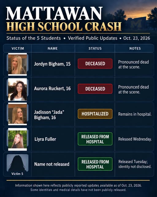 Jordyn Bigham 15, and Aurora Ruckert 16, MHS Student Killed, Three Injured in Michigan Car Accident